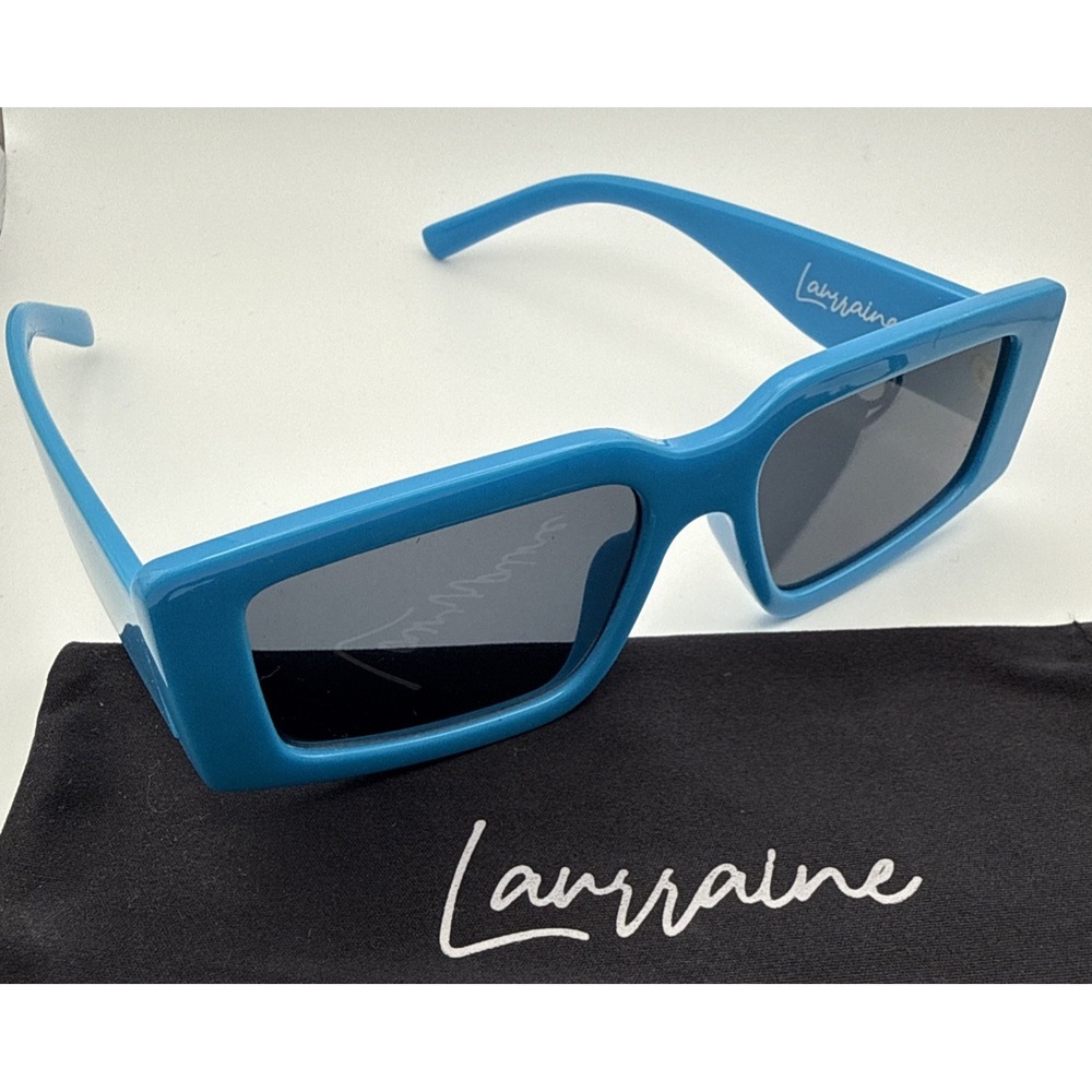 Laurraine Authenic Thick Rectangle Blue Luxury Sunglasses & dust bag Minimalist